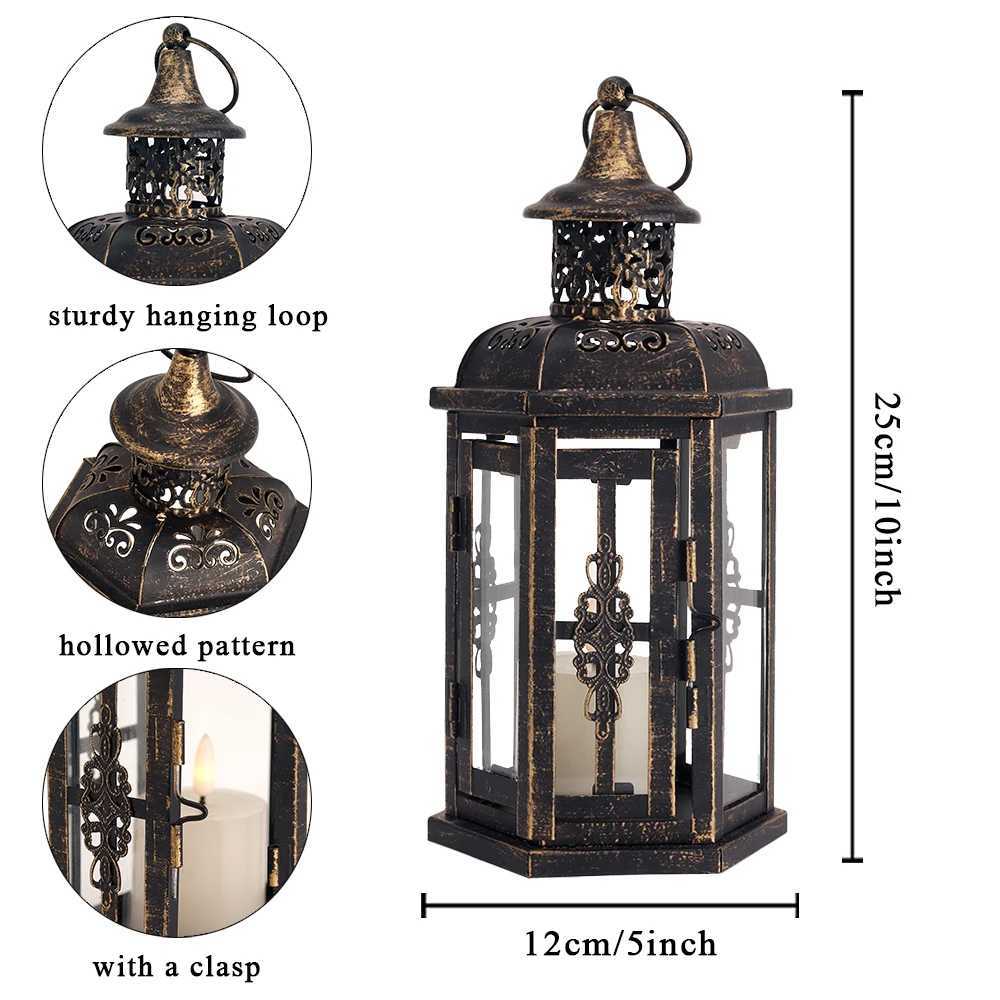 Vintage Nordic Candle Holder Lanterns Candles Aesthetic Hanging Iron Lantern Black Home Decor Wedding Y240823