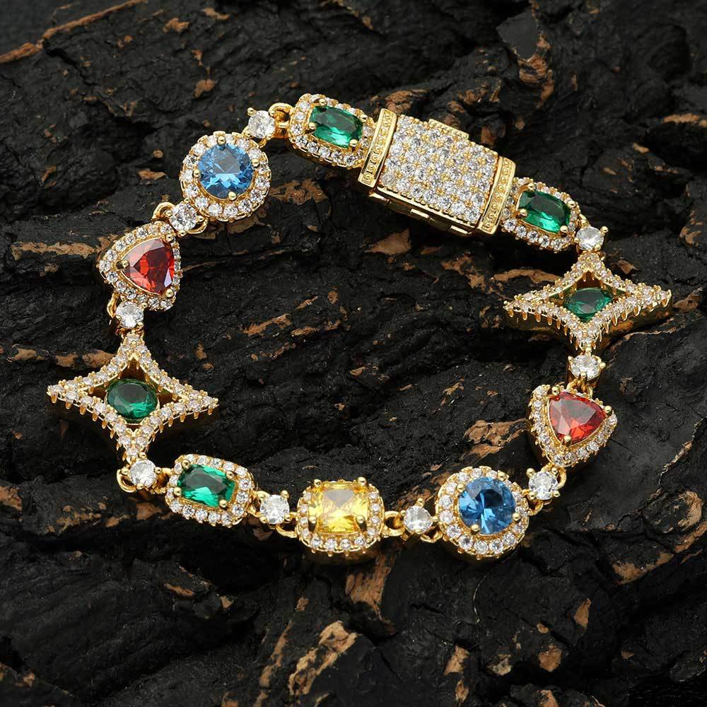 Hip Hop Colored Imitation Gemstone Chain Necklaces Bracelets Women Jewelry Gift