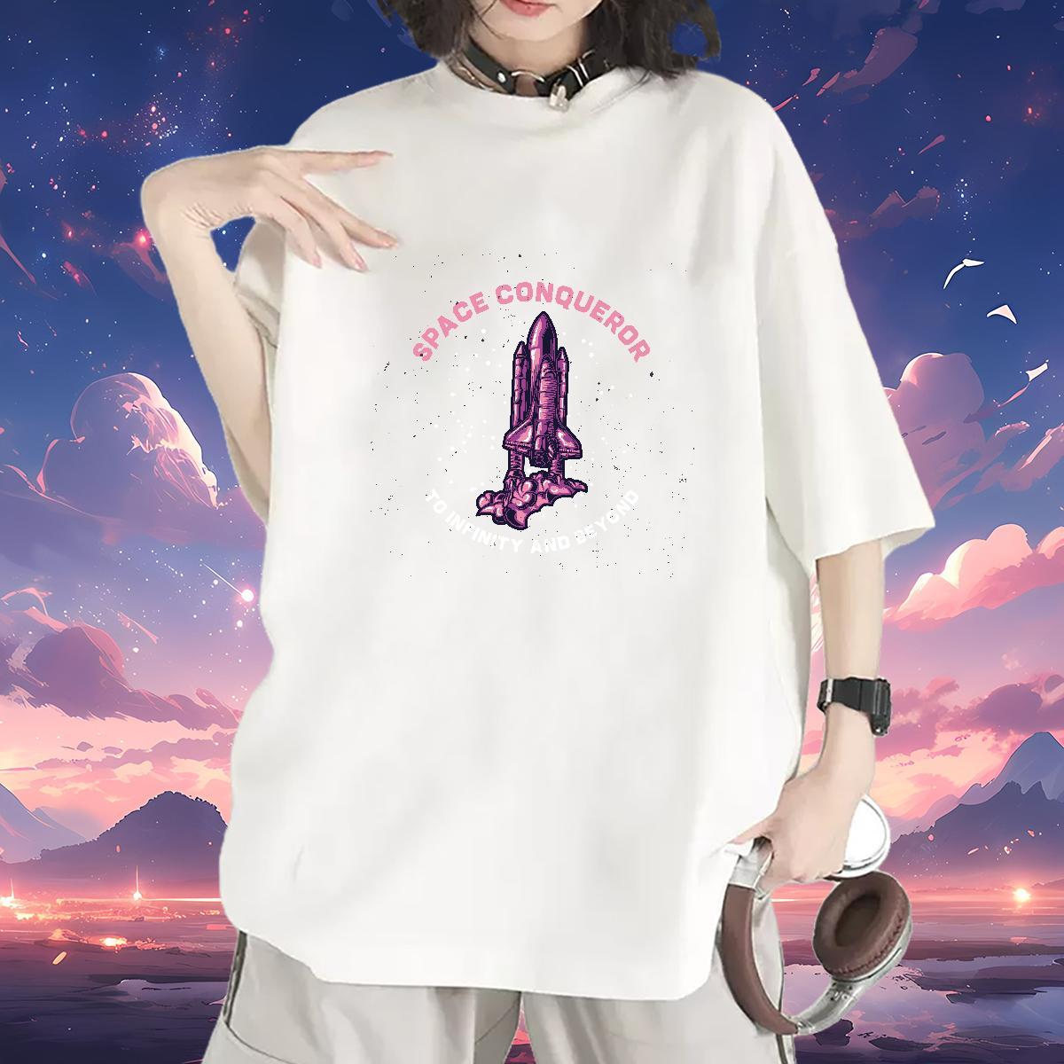 Brand Women Tshirts 230g Pure Cotton spaceship Sport Woman T Shirts O Neck Short Sleeves Black White Polos