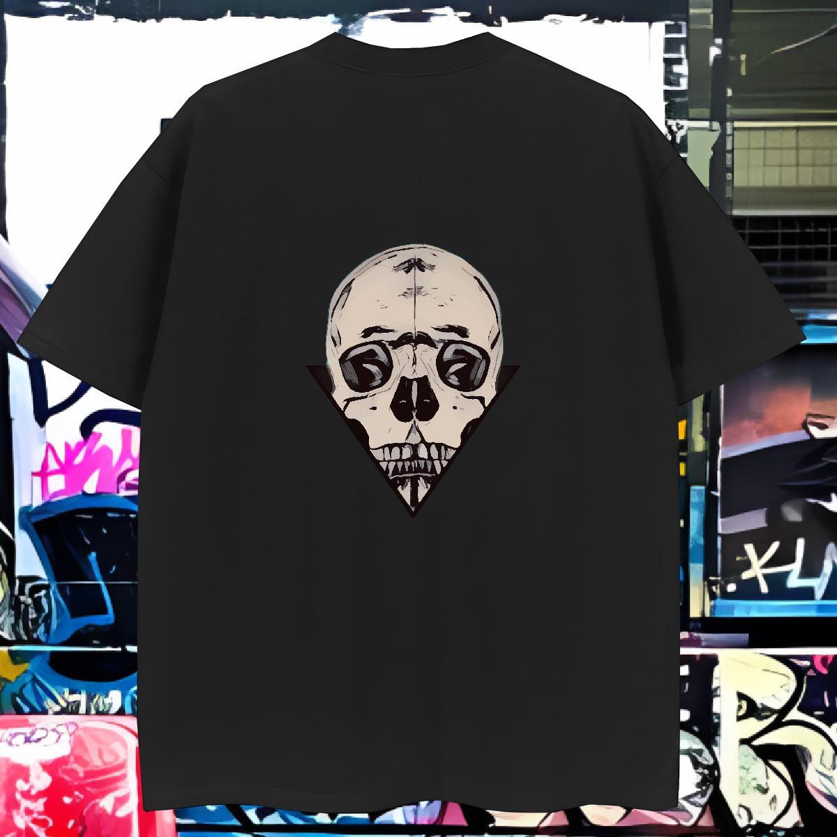 Cool Man T Shirts 230g Cotton skull Street Casual Black Oversized Breathable Short Sleeve Men Tops Tees Custom Tees Shirts