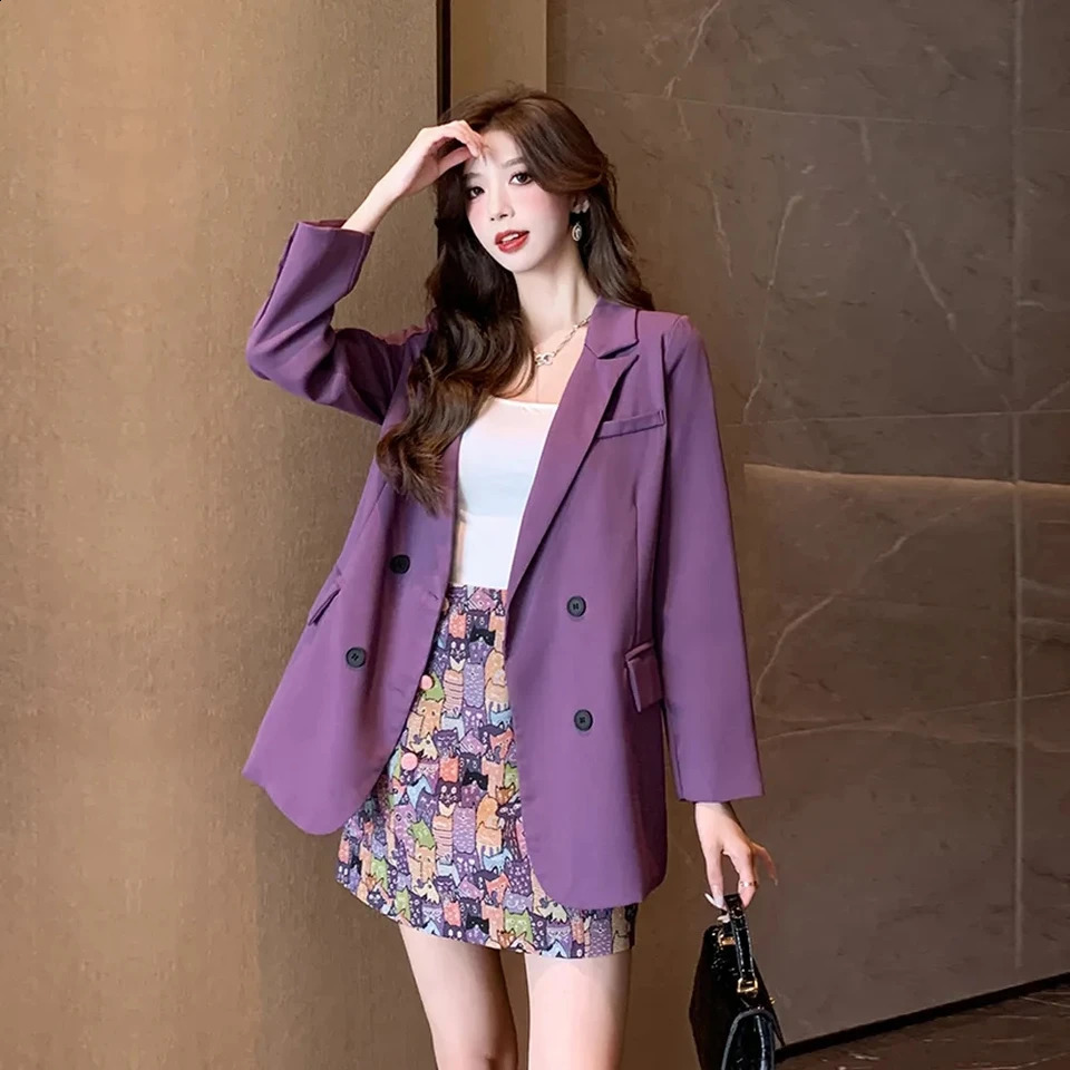 Fashion Women Sets Spring Summer High-end Blazer Jacket Printed Skirt Two-piece Suit Ladies Casual Temperament Purple Suit Coat 240823