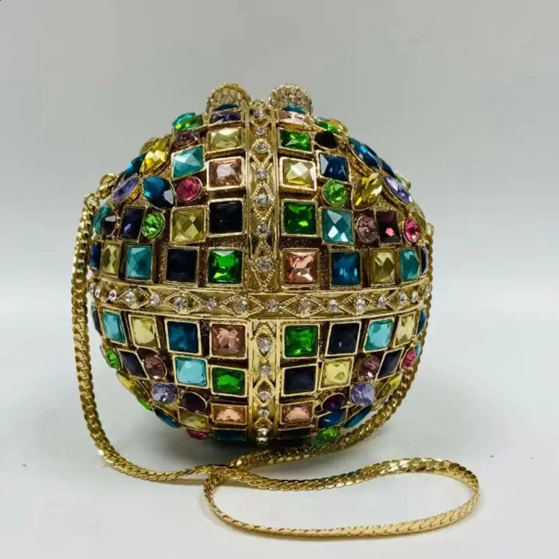 Women Multi Stones Clutch Purse Crystal Evening Hard Case Metal Minaudiere Rhie Clutches Handbag Wedding Party Bags 240822 4f26