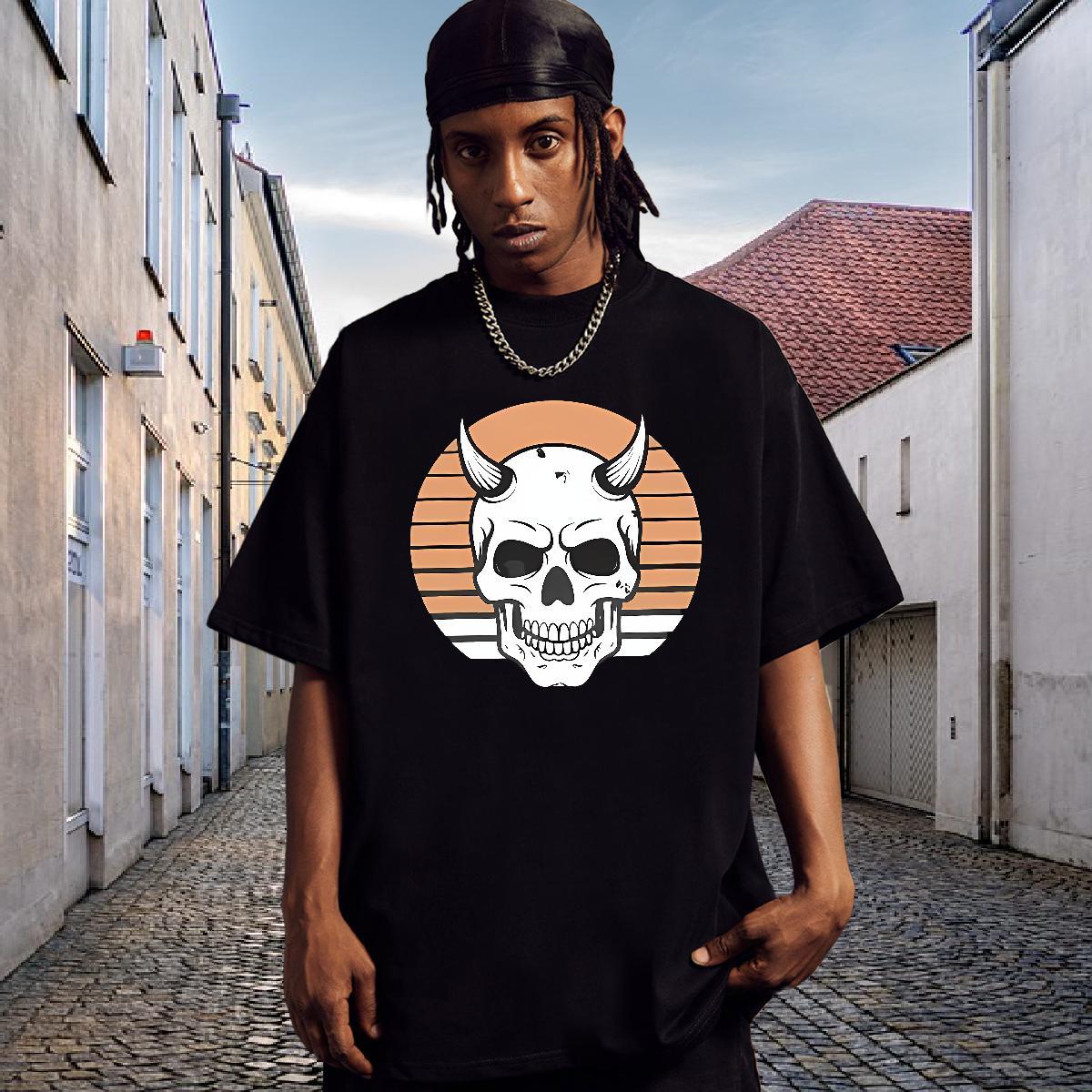 Brand Man T Shirts 230g Cotton skull Outdoor Black Oversized Round Neck Short Sleeve Tshirts Classic Casual Tee Shirt