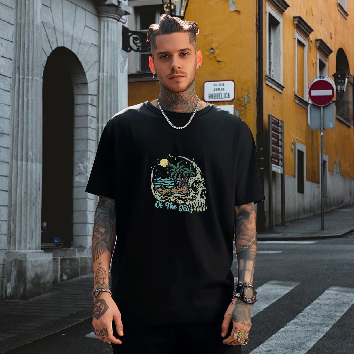 Classic Man T Shirts 100% Cotton 230g skull Casual Daily Wear DIY Anime O Neck Short Sleeves Couples T Shirts 2024 DIY Clothes