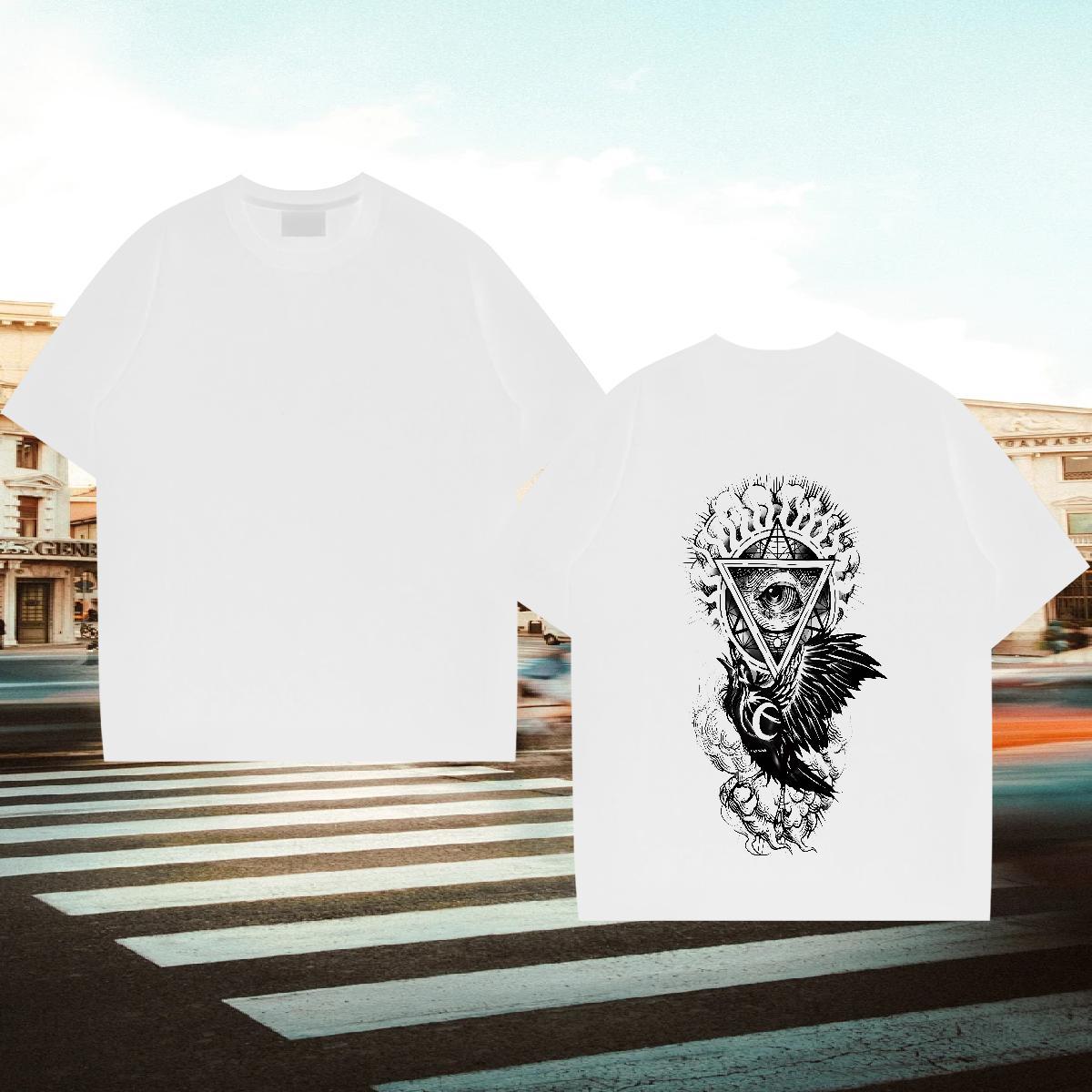 Popular Men T Shirts 230g Pure Cotton eye of the devil Street Casual Asian Size Breathable Crew Neck Men Clothes T-Shirt 2024 Tees