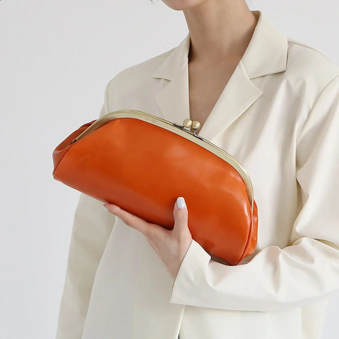 Vintage Kiss Lock Women Clutches Party ladies Dinner bag PU leather chian Shoulder bag for female Crossbody bag clutch 240822