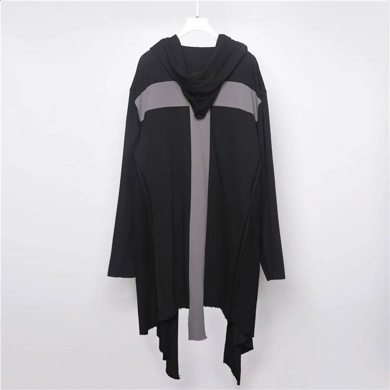 Back Cross-shaped Patchwork Gothic Punk Trench Coat Hooded Cloak Mens Hip Hop Vintage Long Jacket Cape 240822