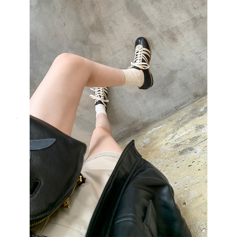 Ddmysports Cowhide Version Of Su Yinyin S Color Blocked Casual Sports Bowling Shoes Women Genuine Leather Thick Soled Forrest Gump Training OUTDOOR