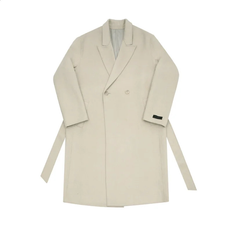 IEFB Korean Chic Mens Thickned Woolen Cloth Coat Casual Loose Bleted Double Breasted Jackets Loose fit Overcoat 240822