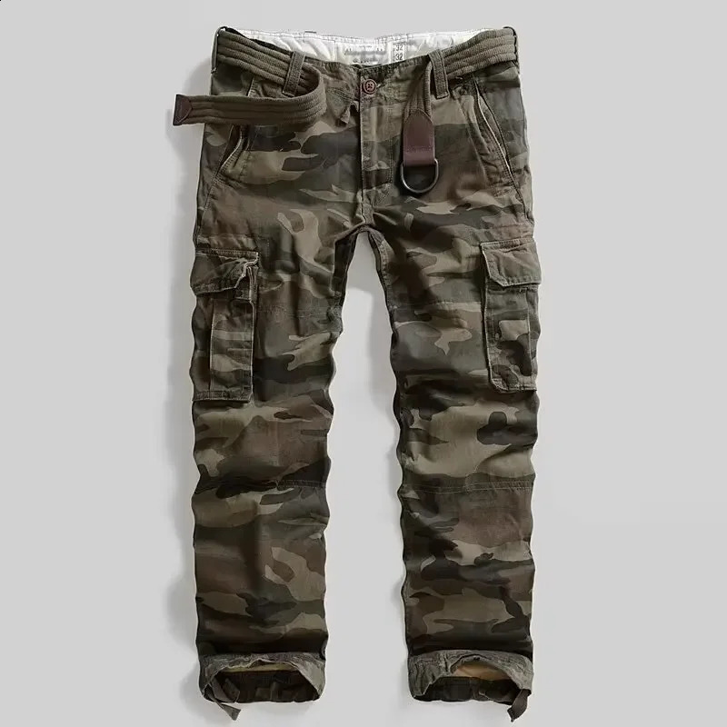 Mens camouflage cargo pants loose fit straight legs multiple pockets casual 240823