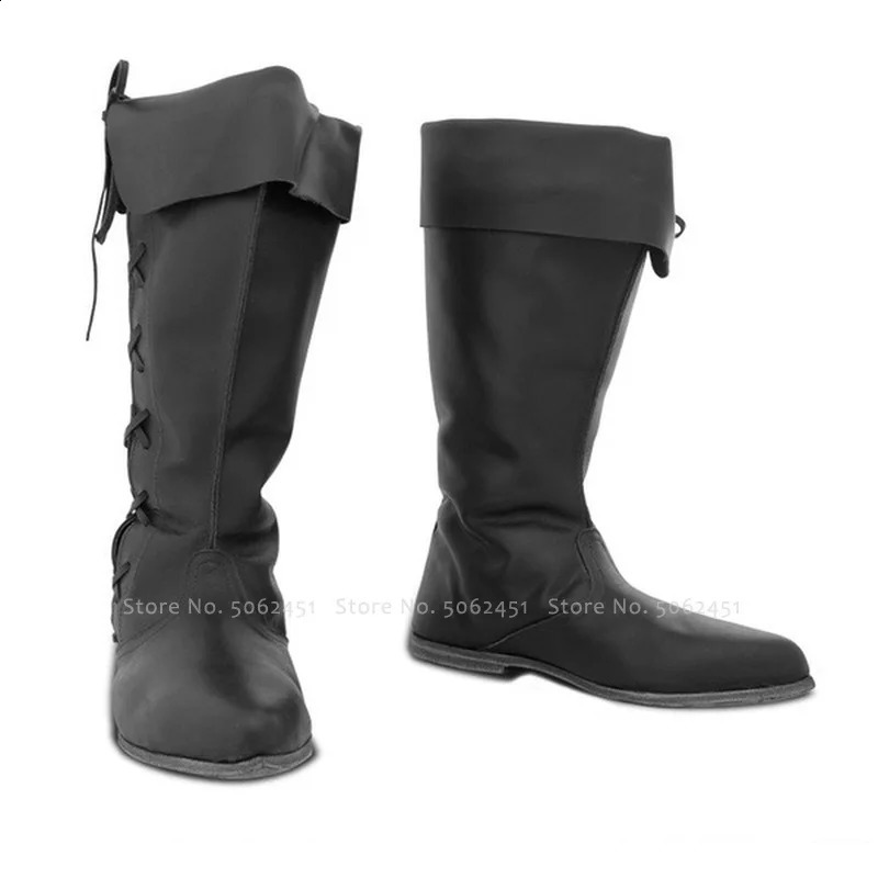 British style medieval retro mens knight role-playing PU leather short ankle boots carnival party womens Gothic executive lace uppers 240823