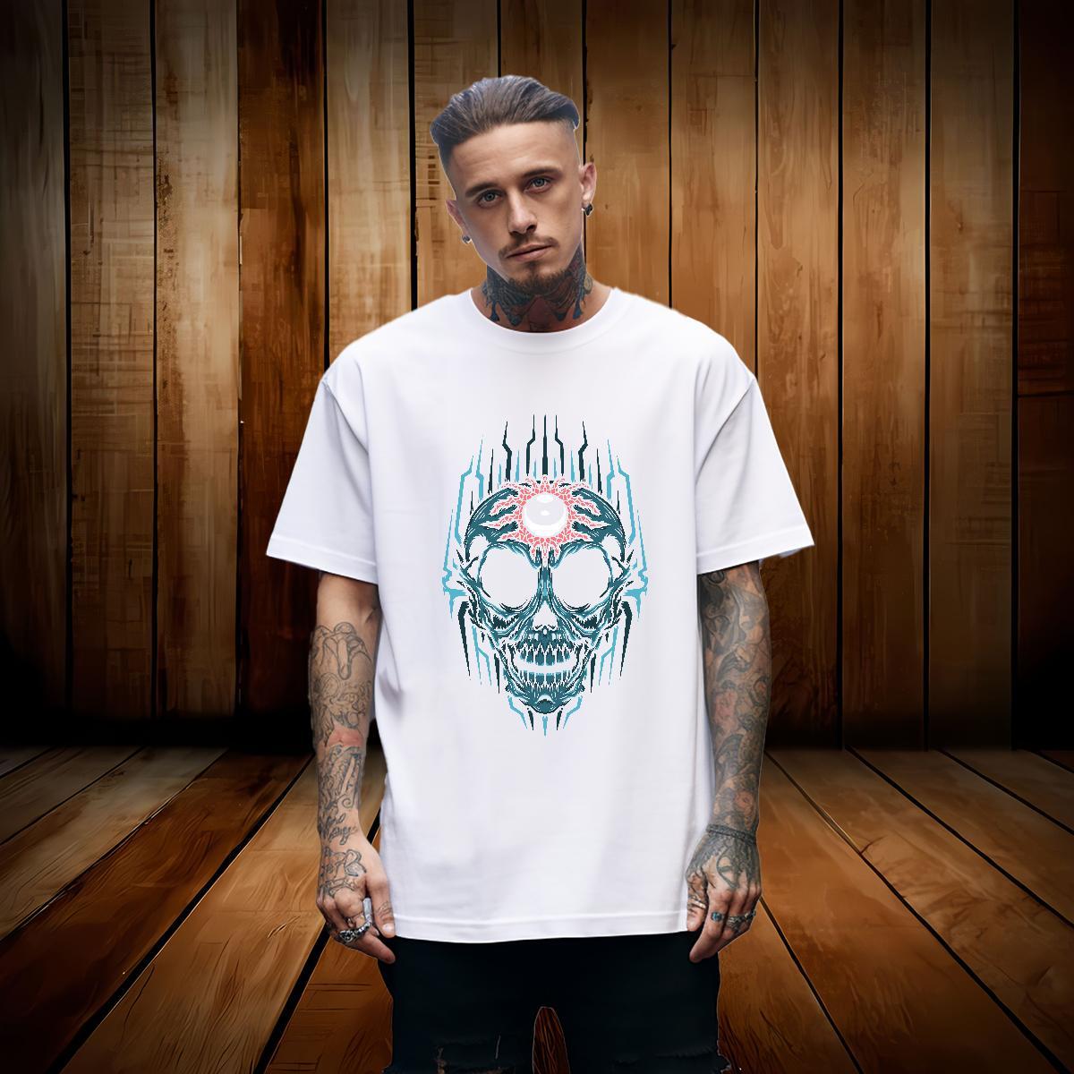 Loose T-Shirts for Men 230g Cotton skull Beach Black White Breathable Short Sleeve Mens Tshirts Free Shipping Tee Shirt