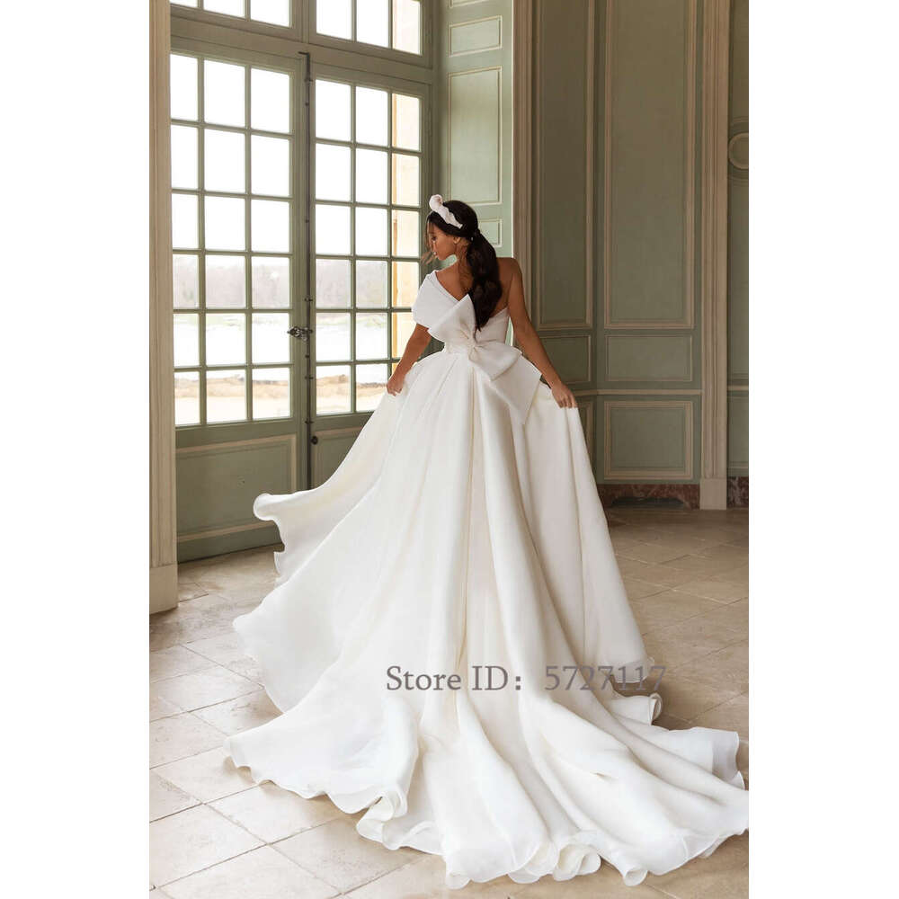 Appliques One Elegant Shoulder Wedding Dresses Split A-E Gow With Bow Long Train Bride Dress Vestidos 6660311