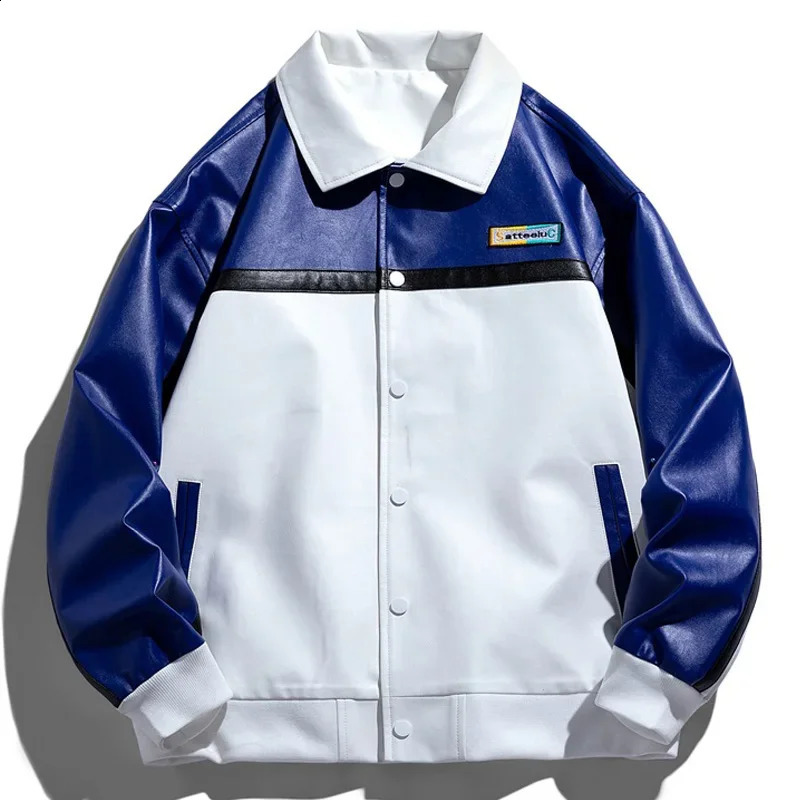 Mens PU Leather Motorcycle Jacket Hip Hop Flocked Embroidery Windproof Bomber Jackets Fashion Oversize Coat Couple Streetwear 240822