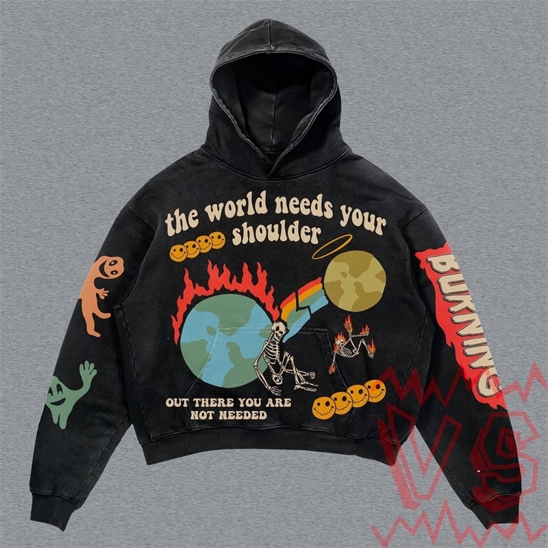 Harajuku Gray Mouth oversized hoodie sweatshirt grunge hoodies women goth y2k tops streetwear gothic clothes 240822