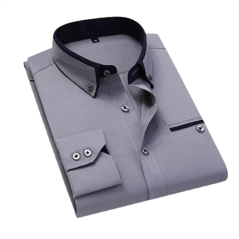 KX421 13 Color 8XL British-Style Men Spring Long-Sleeved Shirts/Male Slim Fit Business Casual Shirts Male Social Casual Button 240822