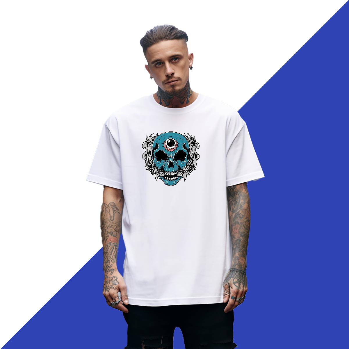 Comfortable T Shirt For Man 100% Cotton 230g skull Street Wear DIY Logo Oversized Pure Cotton Tshirt for Man Woman Stylist Tops Tees