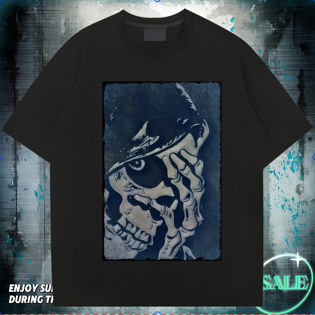 Wholesale T Shirt For Man 230g Pure Cotton skull Casual Black Oversized Breathable Short Sleeve Mens Tshirts Customized Tops