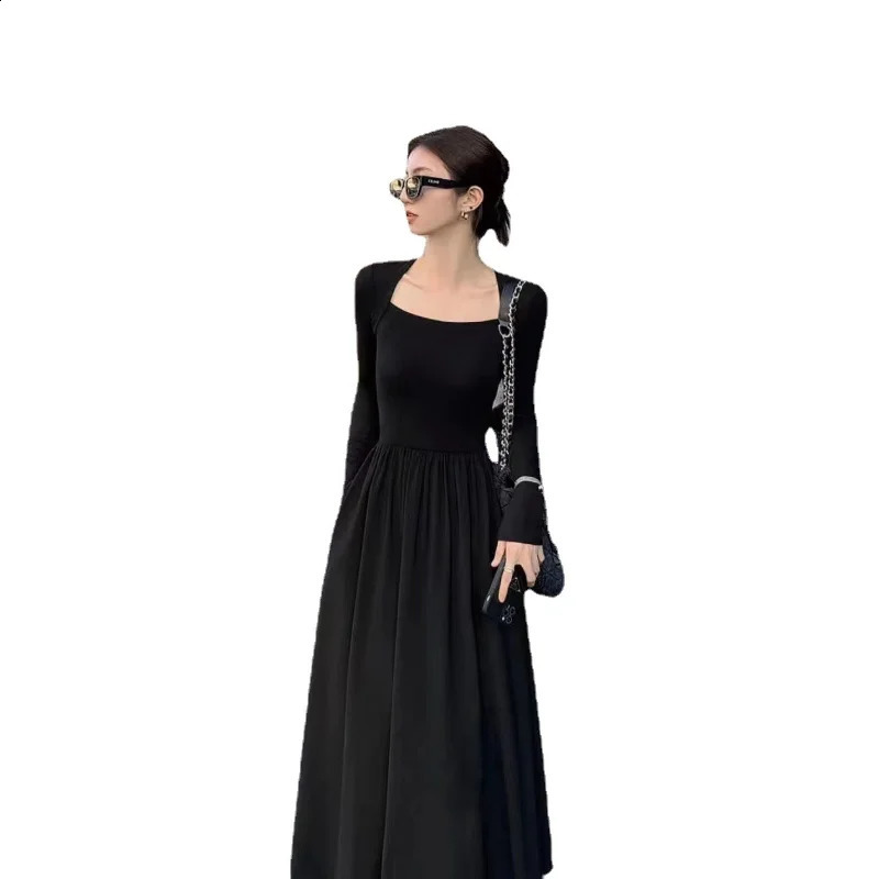 Women Casual Solid Dress Fall Winter Elegant Office Lady Dress Sexy Square Collar Long Sleeve High Waist Bodycon Party Dress 240823