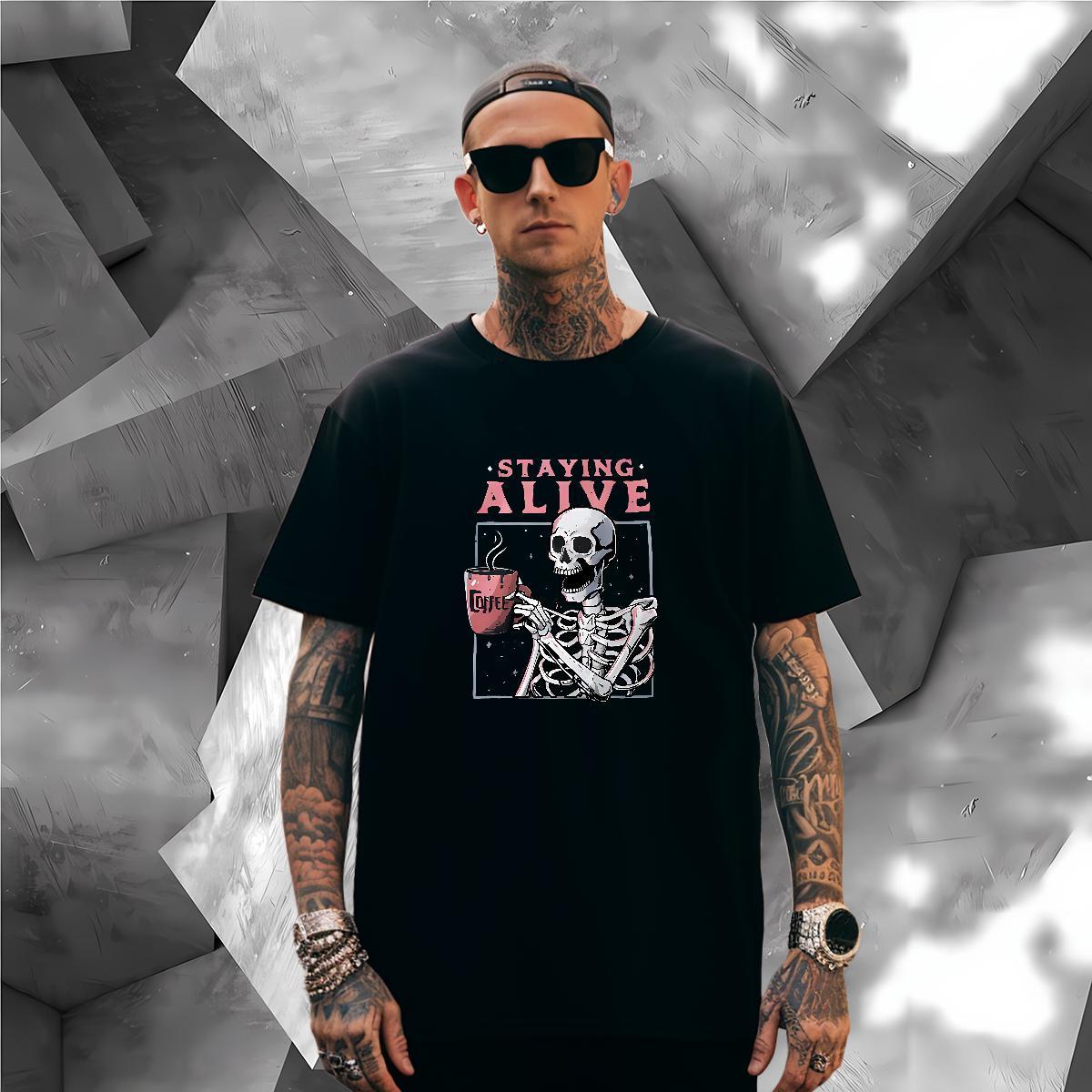 TOP Quality Men T Shirts 230g Cotton skull Hip Hop Anime Pure Cotton Mens Tshirts Fashion Clothings