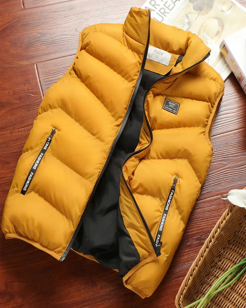 2024 Puffer Sleeveless Coats Mens Solid Color Down Jacket Winter Warm Vest Men Waistcoat Outwear Windbreaker Clothing 240822
