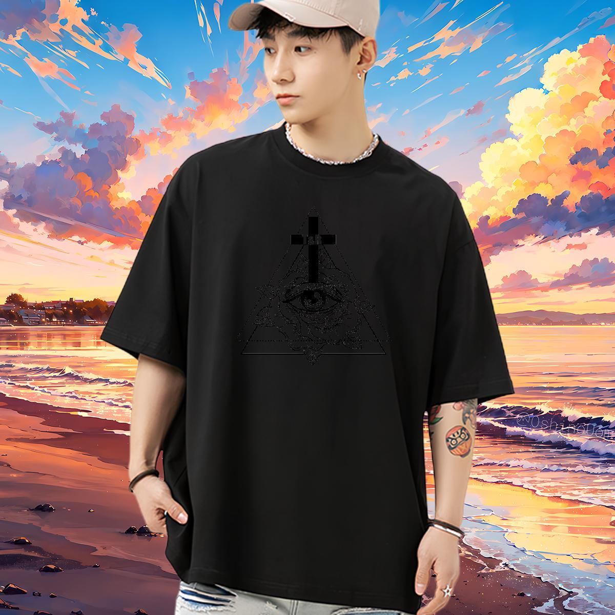 Loose T Shirt For Man 230g Pure Cotton eye of the devil Daily Outfit Anime Print Short Sleeve Soft Mens Tshirts 2024 DIY Clothings