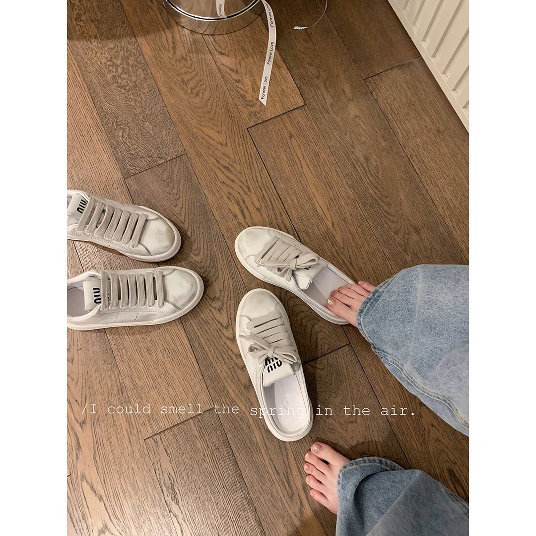 Ddmysports Cowhide Edition Su Yinyin Same Style Amiu Old Thick Soled Small Dirty Casual Alf Dragged White Women S Board Shoes OUTDOOR