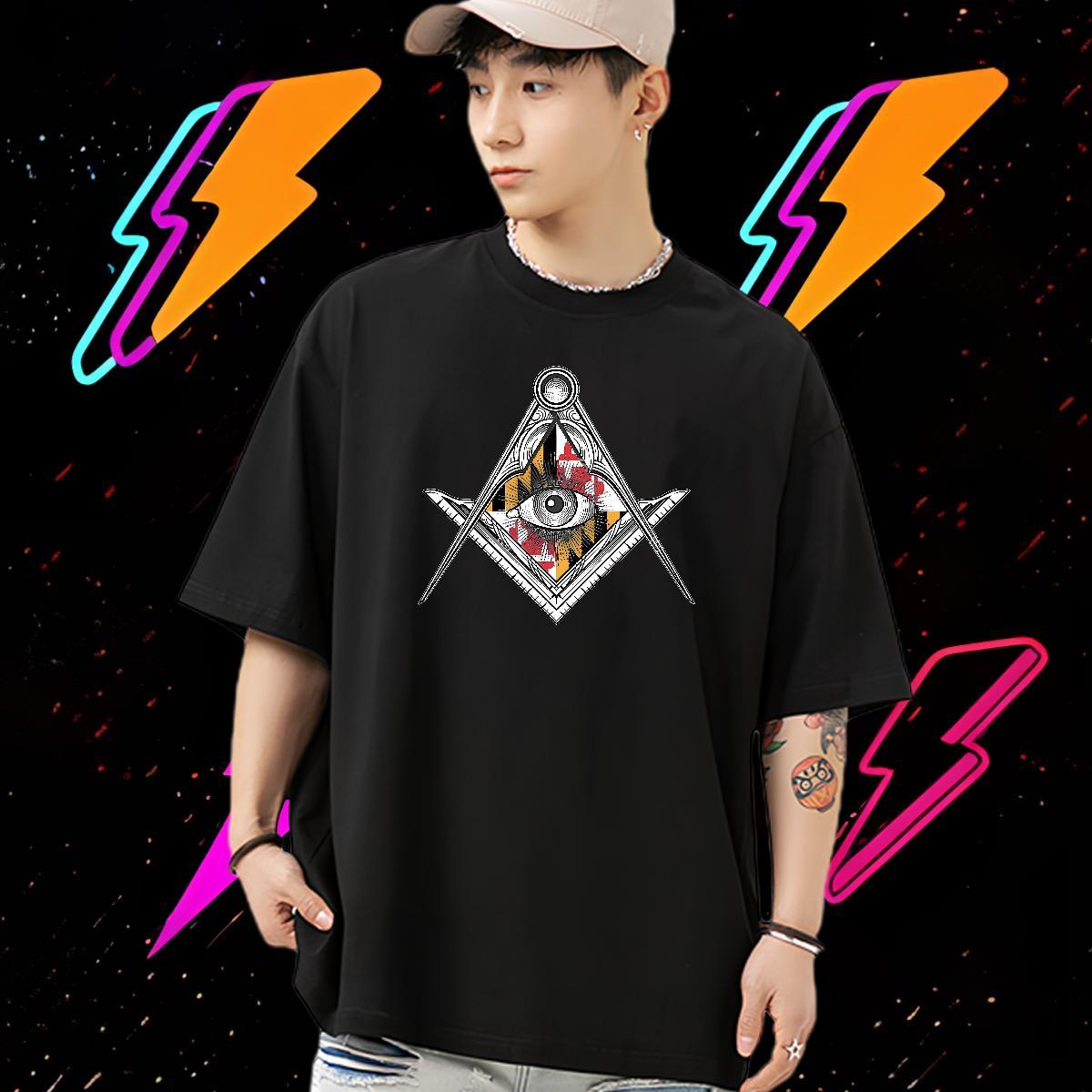 Loose Fit T-Shirts 230g 100% Cotton eye of the devil Street Wear Oversized 4XL Breathable Short Sleeve Men Clothes T-Shirt 2024 DIY Tops Tees