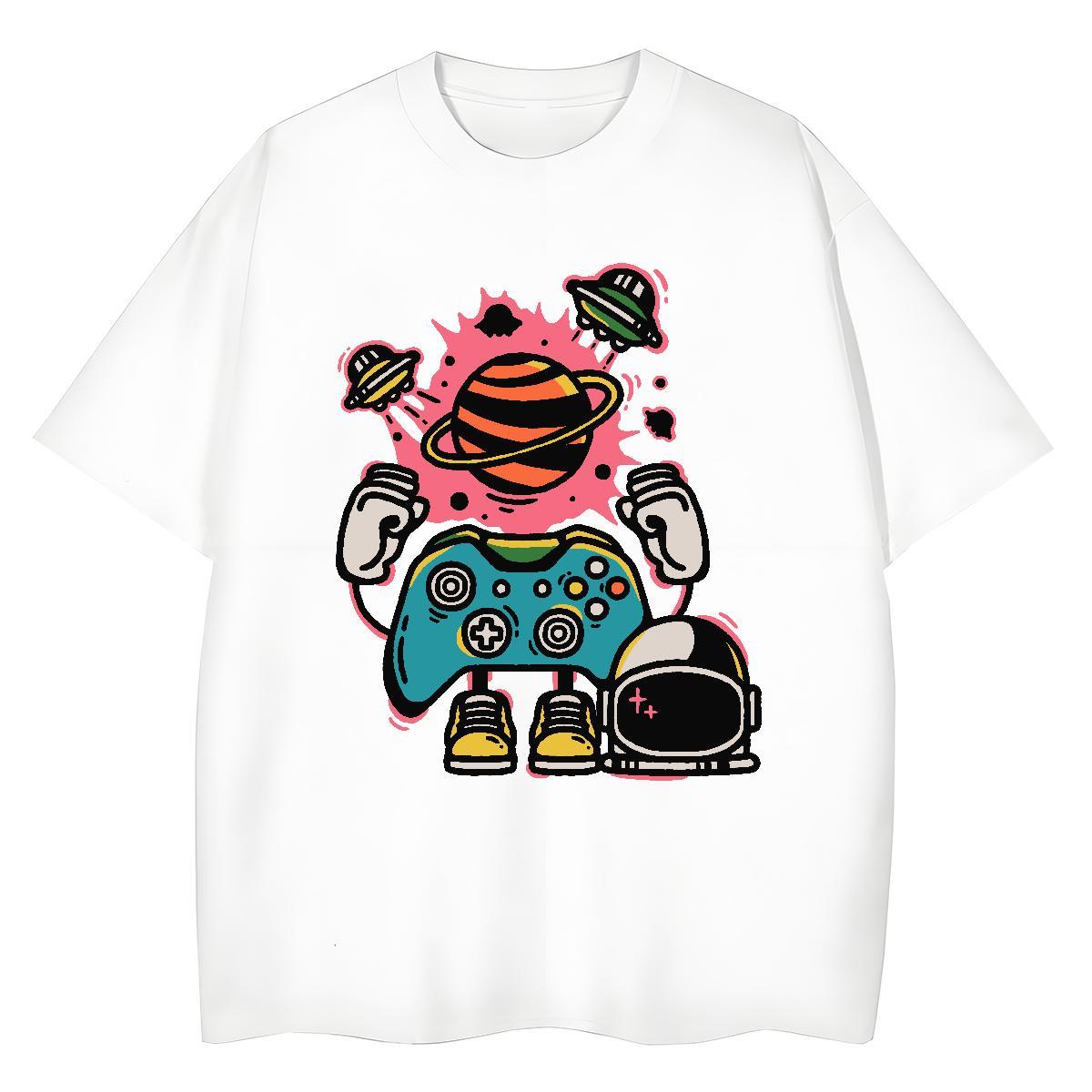 5A Tshirt for Man Woman 100% Cotton 230g space High Street Hip Hop T-Shirts for Women Breathable Black White Wear