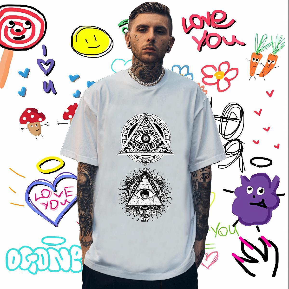 Wholesale T Shirt For Man 230g 100% Cotton eye of the devil High Street Hip Hop Customized Print Breathable Crew Neck Men Tees Designer Fashion Wear