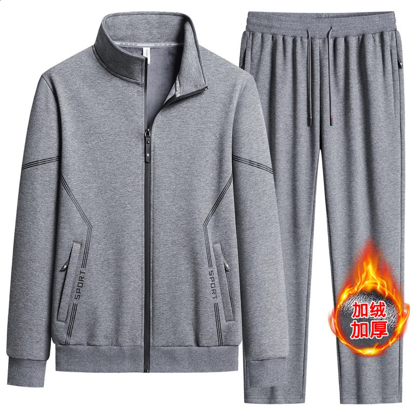 Men Zipper Winter Sweatsuit Thicker Warm Track Suit Sets Fashion Men Sportswear SweatshirtsSweatpants Casual Loose Sets 240822
