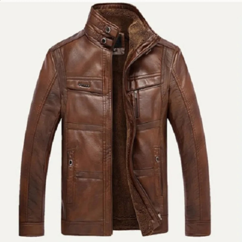 Autumn/winter leather mens coat Mens fleece thickened leather jacket lapel coat 240822