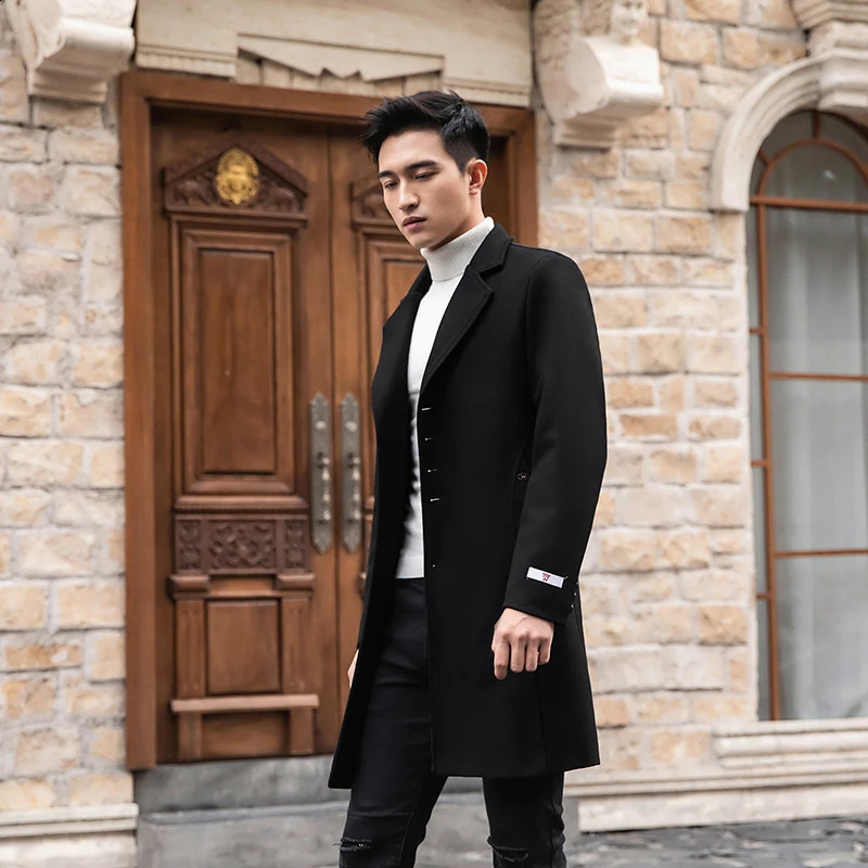 Red Long Mens Trench Coats Woolen Burgundy Elegant Gentleman Overcoats England Vintage Classic Claret Long Jackets Mens 240822