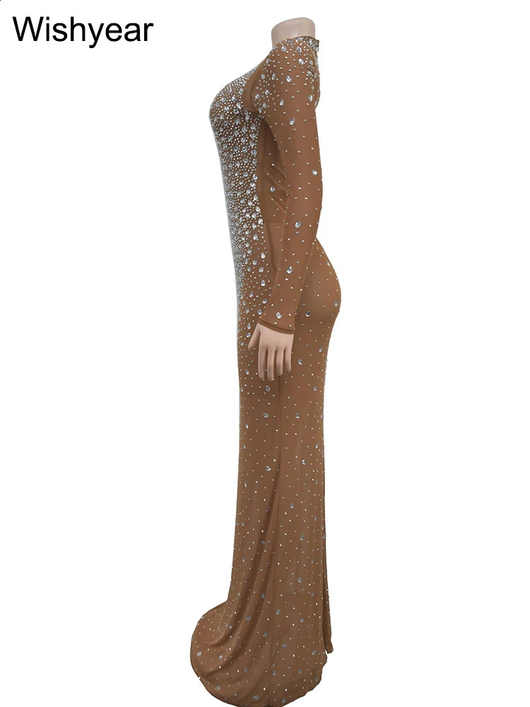 year Elegant Wedding Guest Rhinestones Black Long Maxi Dress Women Sexy See Through Mesh Crystal Gown Dance Birthday Vestido 240823