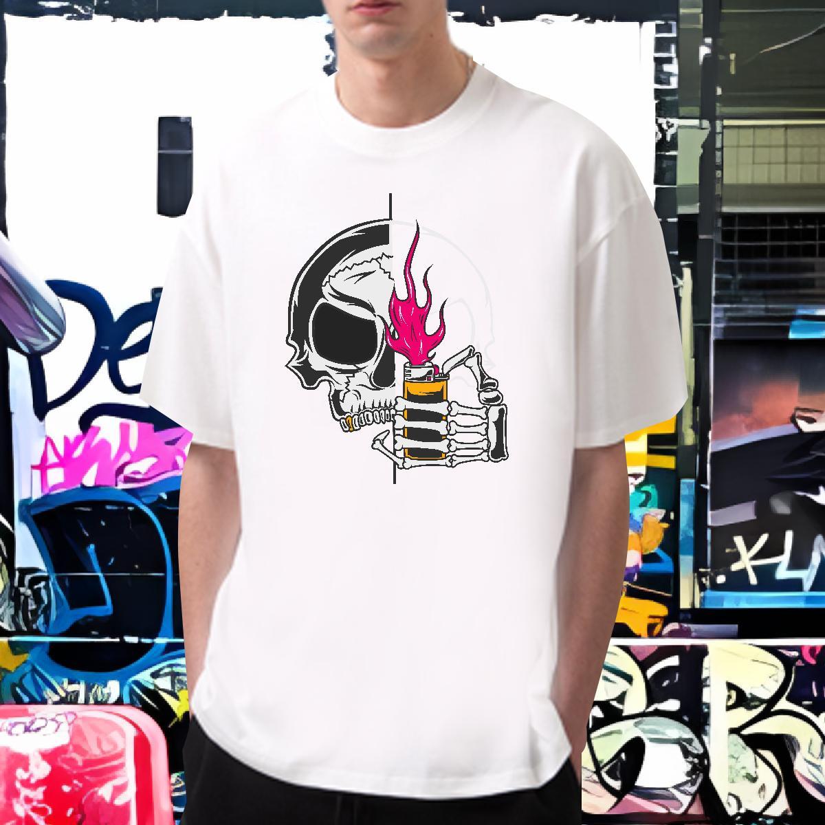 Brand T Shirts Men 100% Cotton 230g skull Hip Hop Custom Printed Breathable Soft Men Clothes T-Shirt Factory Direct Tops Shirt