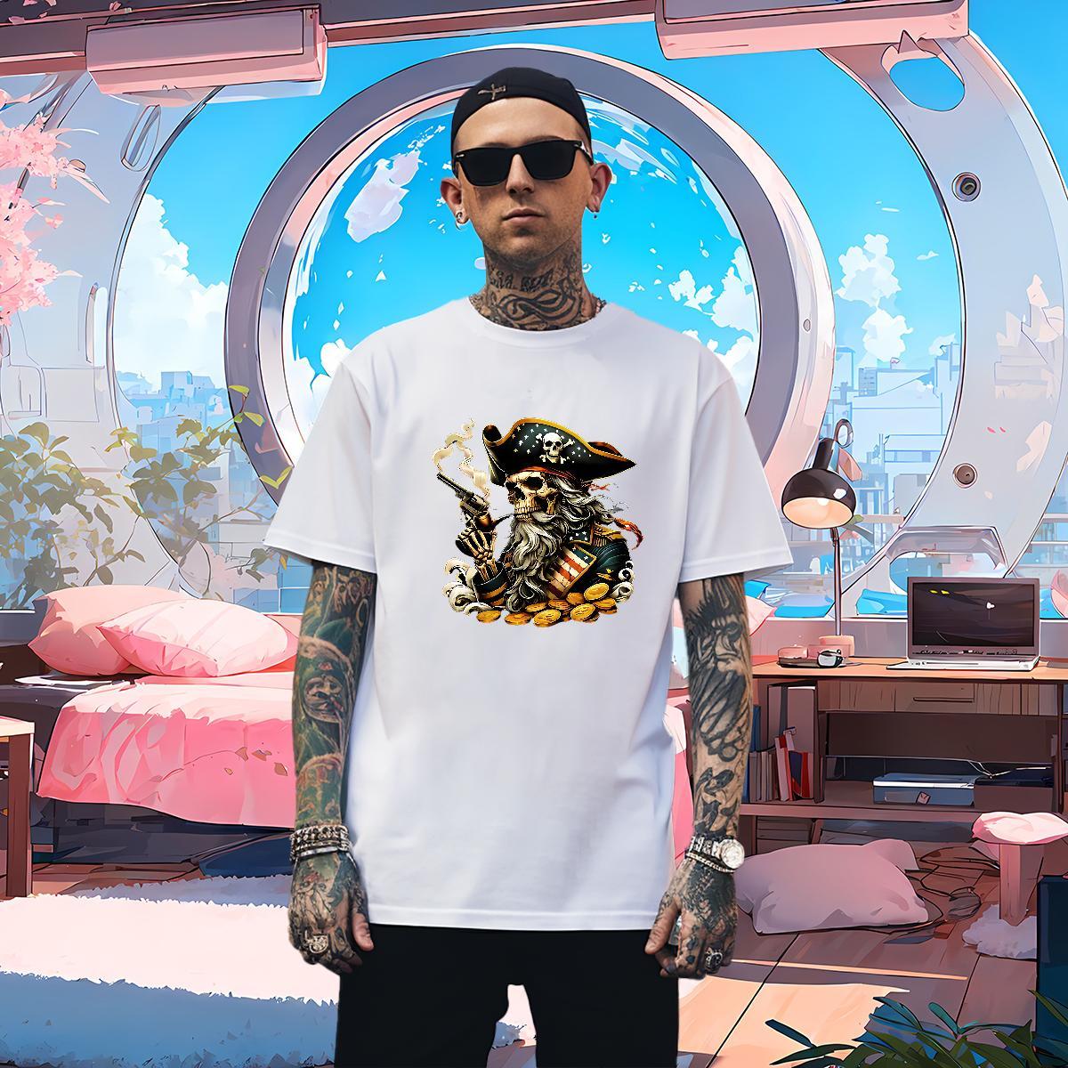 Popular T shirt 230g 100% Cotton skull Anime Printing Street DIY Logo Oversized Pure Cotton Couples T Shirts Free Shipping Tee Shirt