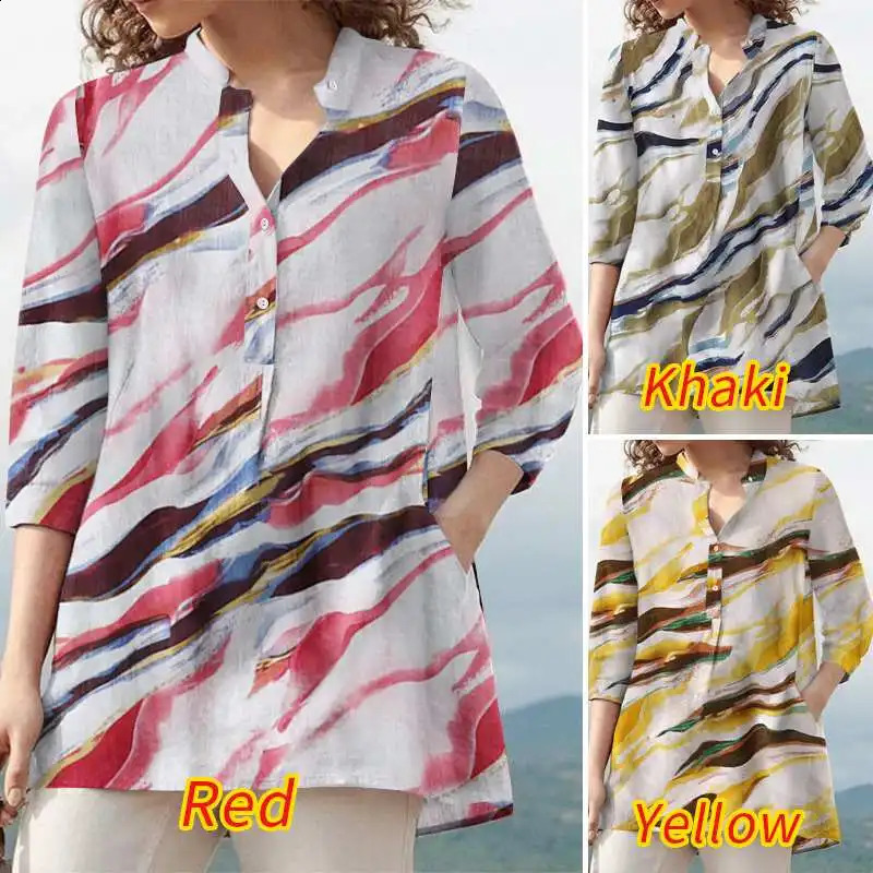 ZANZEA Womens Autumn Flower Printed Shirt Bohemian 34 Sleeve Holiday Chemical Casual Party Blusas Tuned Top w240824