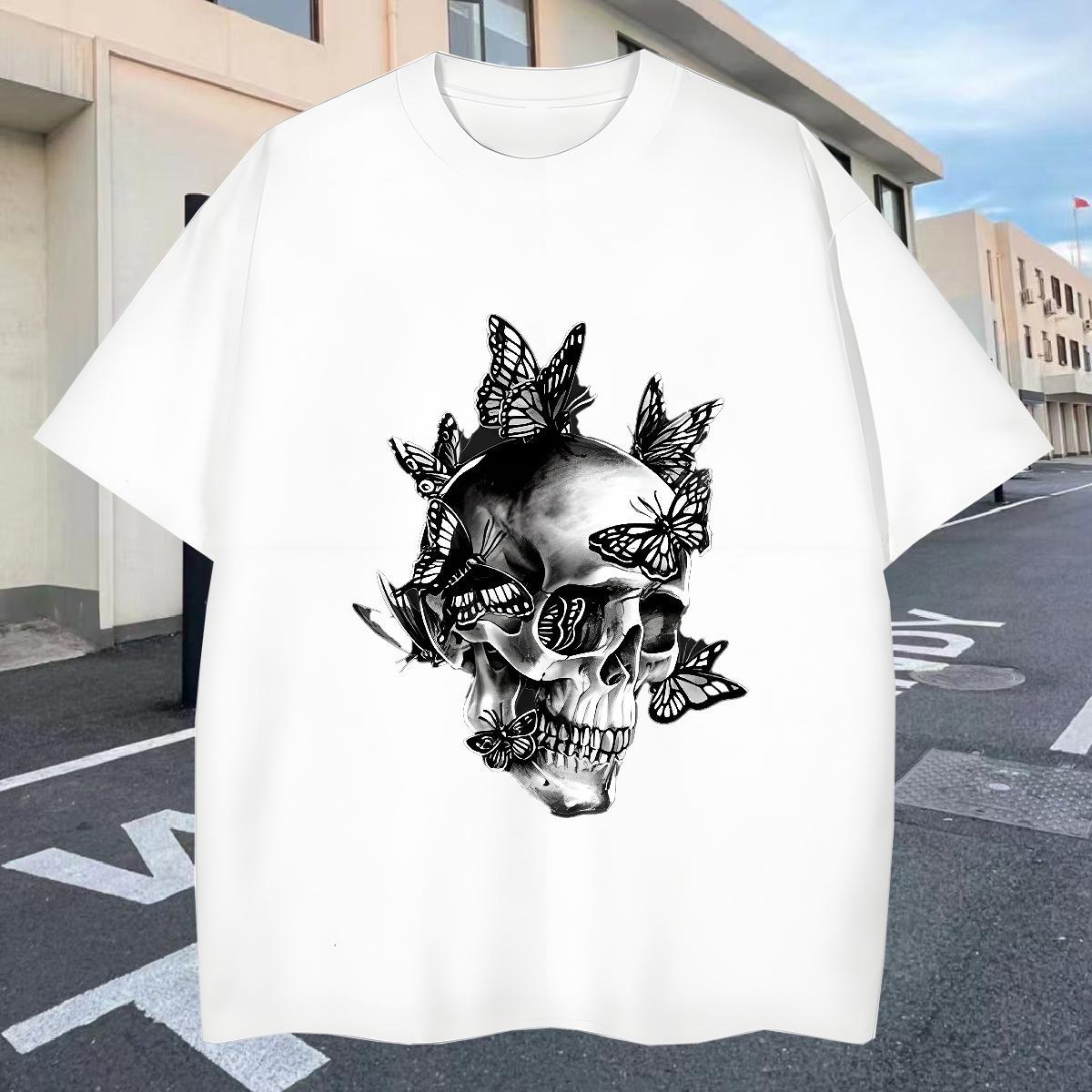 Classic T shirt 230g Pure Cotton skull High Street Hip Hop Skull O Neck Short Sleeves Men Tshirts Brand Tee Shirt