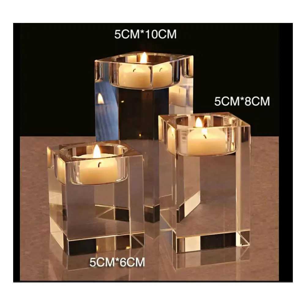 4-20CM Fashion Candle Holders Solid Crystal Clear Square Glass Tealight Candlestick for Wedding Home Decor Hotel Supplies Y240823
