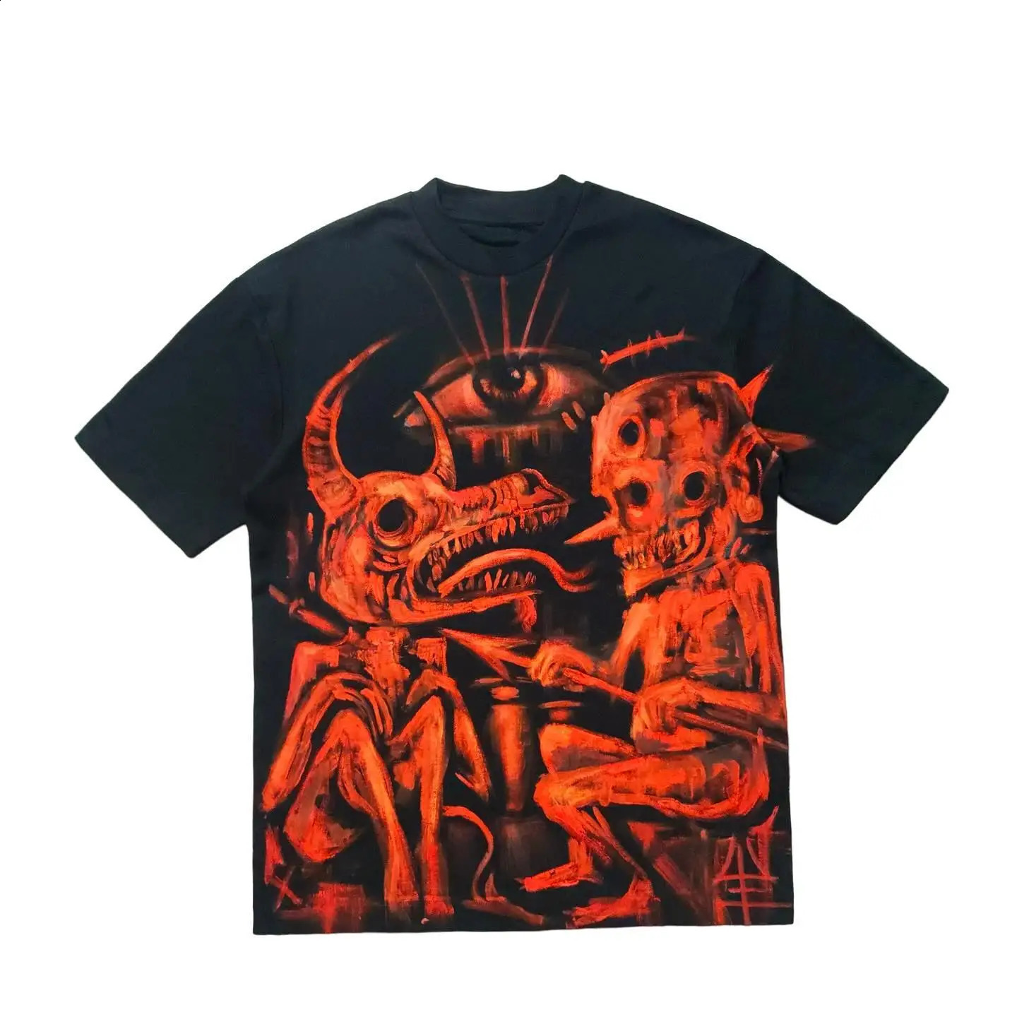 Internal demon graphic tshirt printed in the United States with oversized Gothic casual Harajuku street y2k top mens clothing 240822