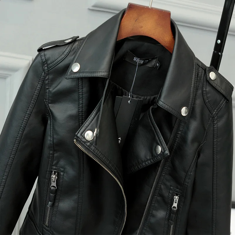 Korean Version of Slim PU Leather Jacket Womens Motorcycle Leather Short Coat 240822