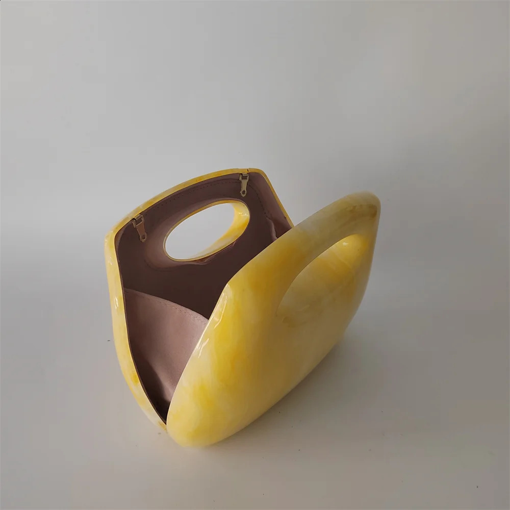 Womens Yellow White Marble y Acrylic Luggage Handbag Evening Clutch Wallet Cross Body Bag Wedding Party Beach 240823