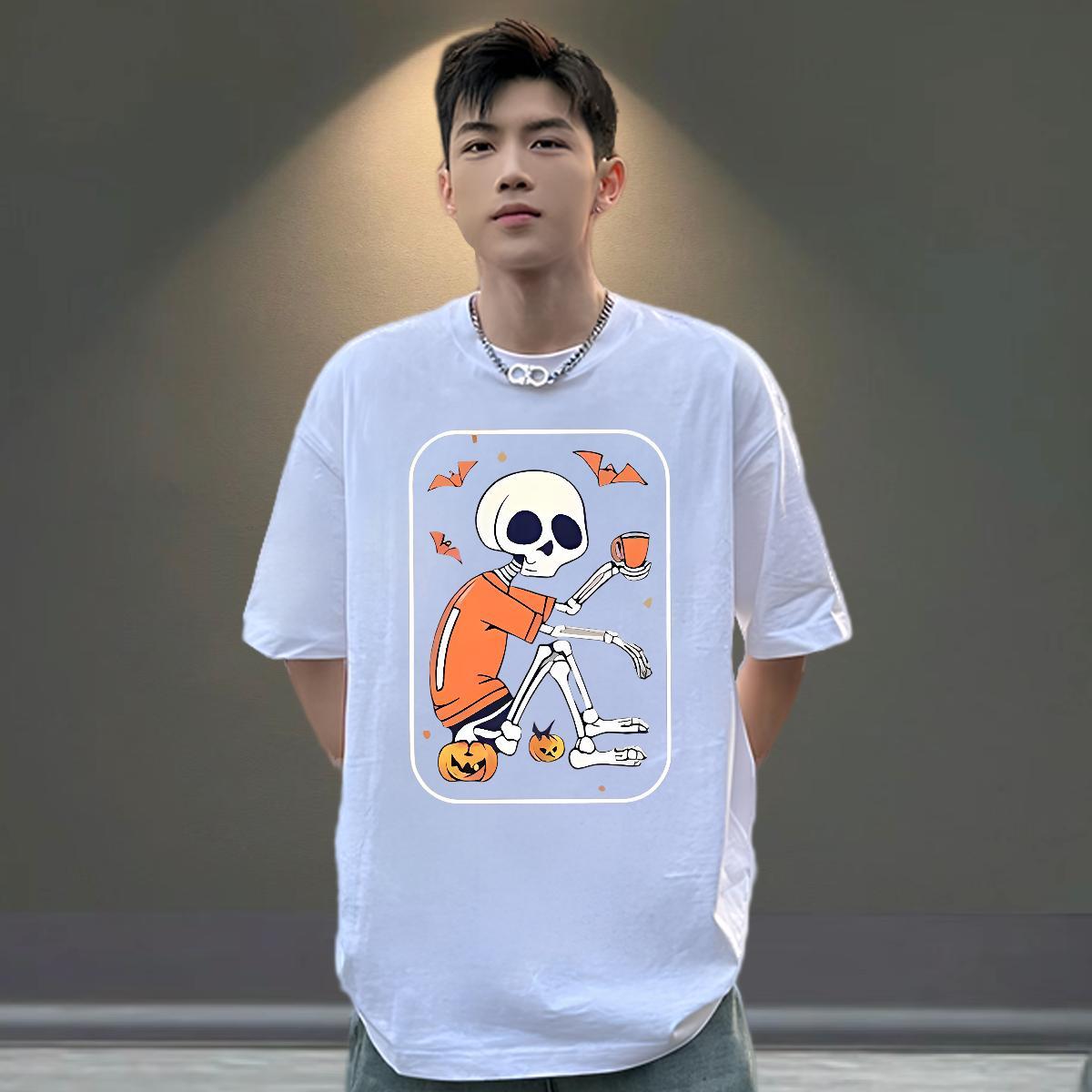 Wholesale Mens T Shirts 230g Cotton halloween Daily Outfit Black Oversized Breathable Short Sleeve Men Clothes T-Shirt Customized Tees Shirts