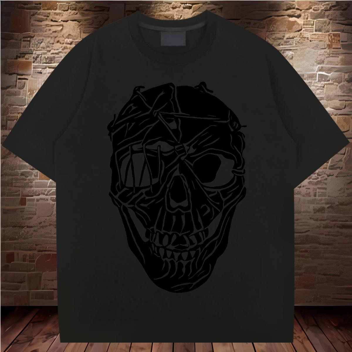 Loose T-Shirts 230g Cotton skull Street wear Hip Hop Cartoon Print Crew Neck Breathable Men Clothes T-Shirt Fashion Designer Tops Shirt