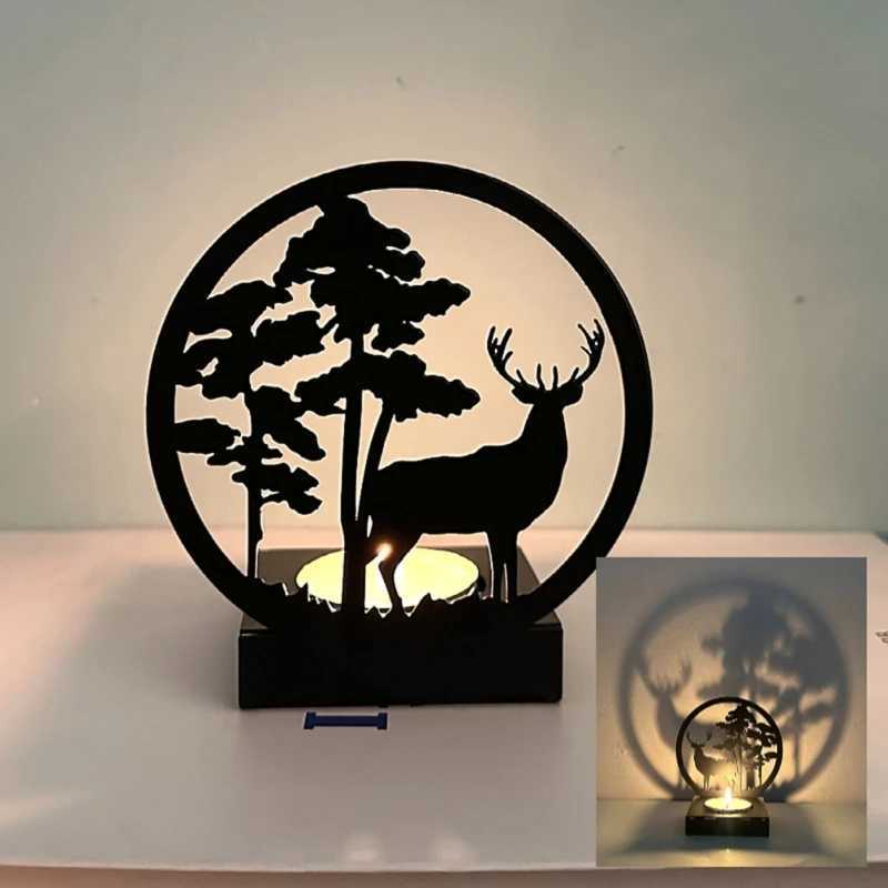 Creative Black Metal Candle Holder Home Decorations Deer Design Candlestick Y240823