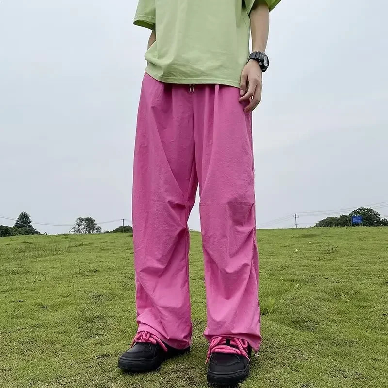 American style retro mens and womens cargo pants fashionable fluorescent green loose fit straight leg bell shaped bottom 240823