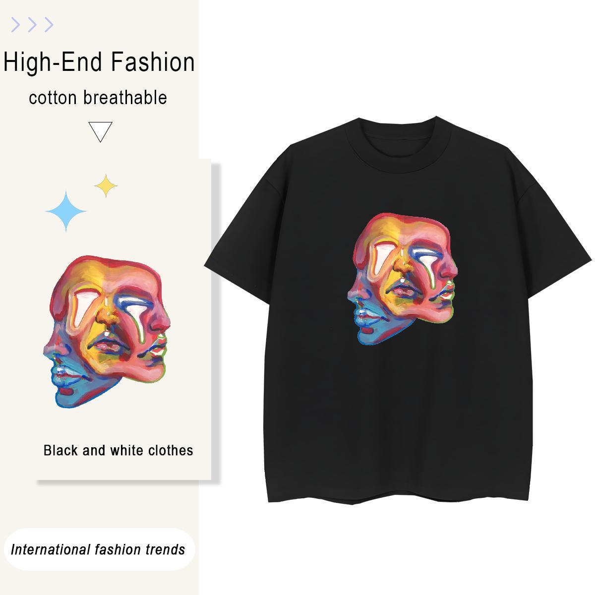 Wholesale Woman Tshirt 230g Cotton painting Home Outdoor T-Shirts Breathable Crew Neck Black Oversized Tops
