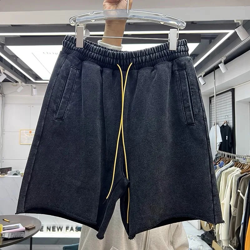 400g heavy wash vintage solid color sports shorts casual pants 240822