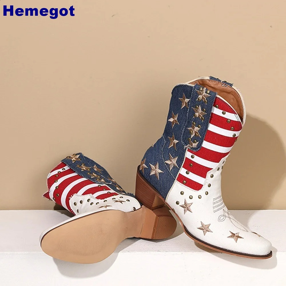 Five star striped sexy short boots autumn rivet splicing mixed color fashionable womens knight boots thick high-heeled casual boots 240823
