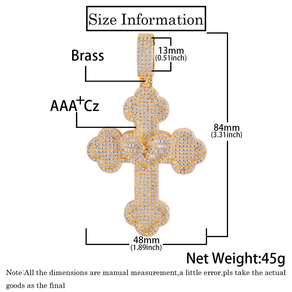 Hip Hop Heartbreak Cross Cross Pendant Necklace TopBling Zircon White Gold Plated Religious Jewelry